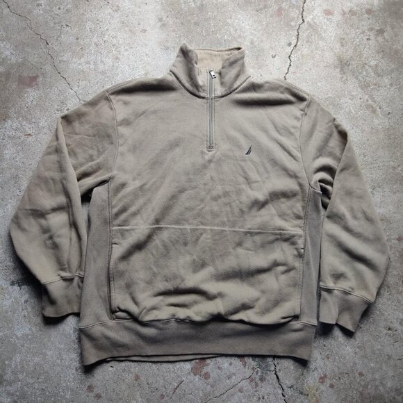 'Nautica' tan quarter zip sweatshirt with kangaroo pocket men's XL - Picture 1 of 4